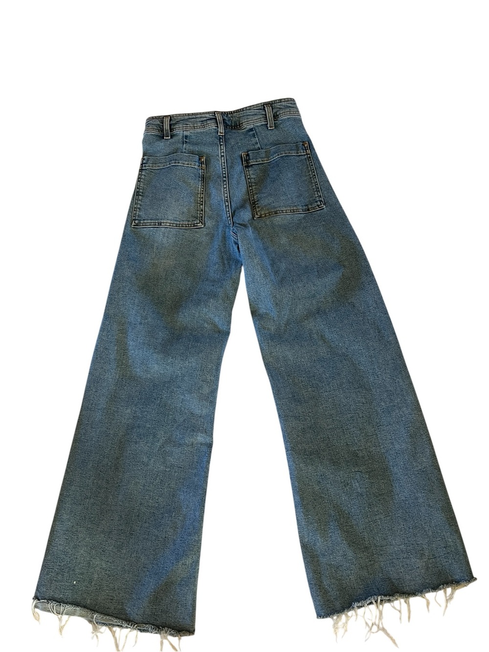 Zara High Rise Wide Leg Cropped Jeans Raw Hem Light Wash Size 6 - Picture 3 of 4